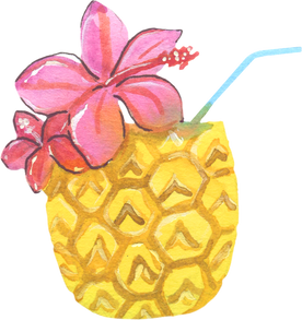 Watercolor Illustration of Pineapple Juice